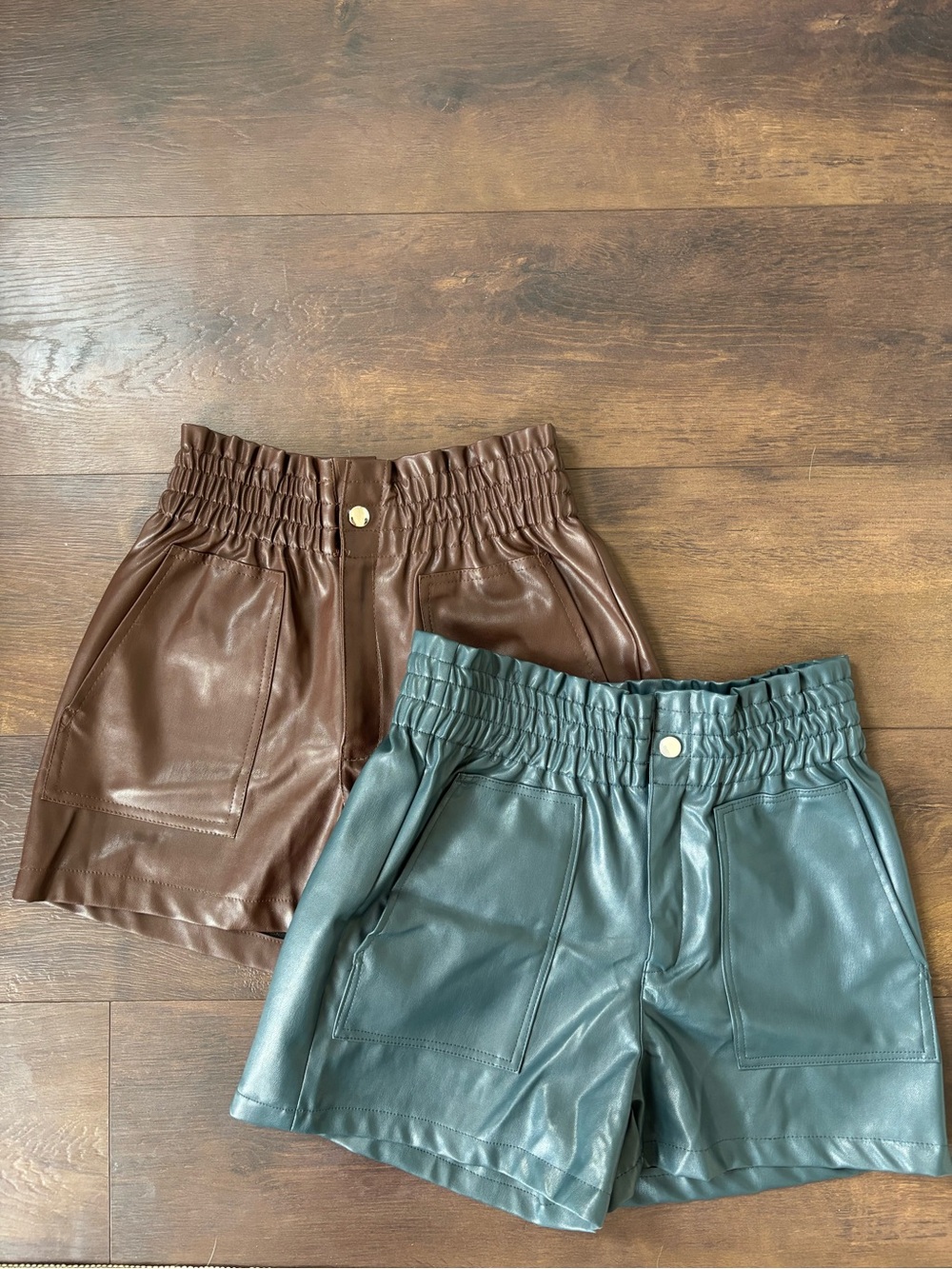 2 Pairs of Forever 21 Faux Leather Shorts - Brown & Teal - Size XS